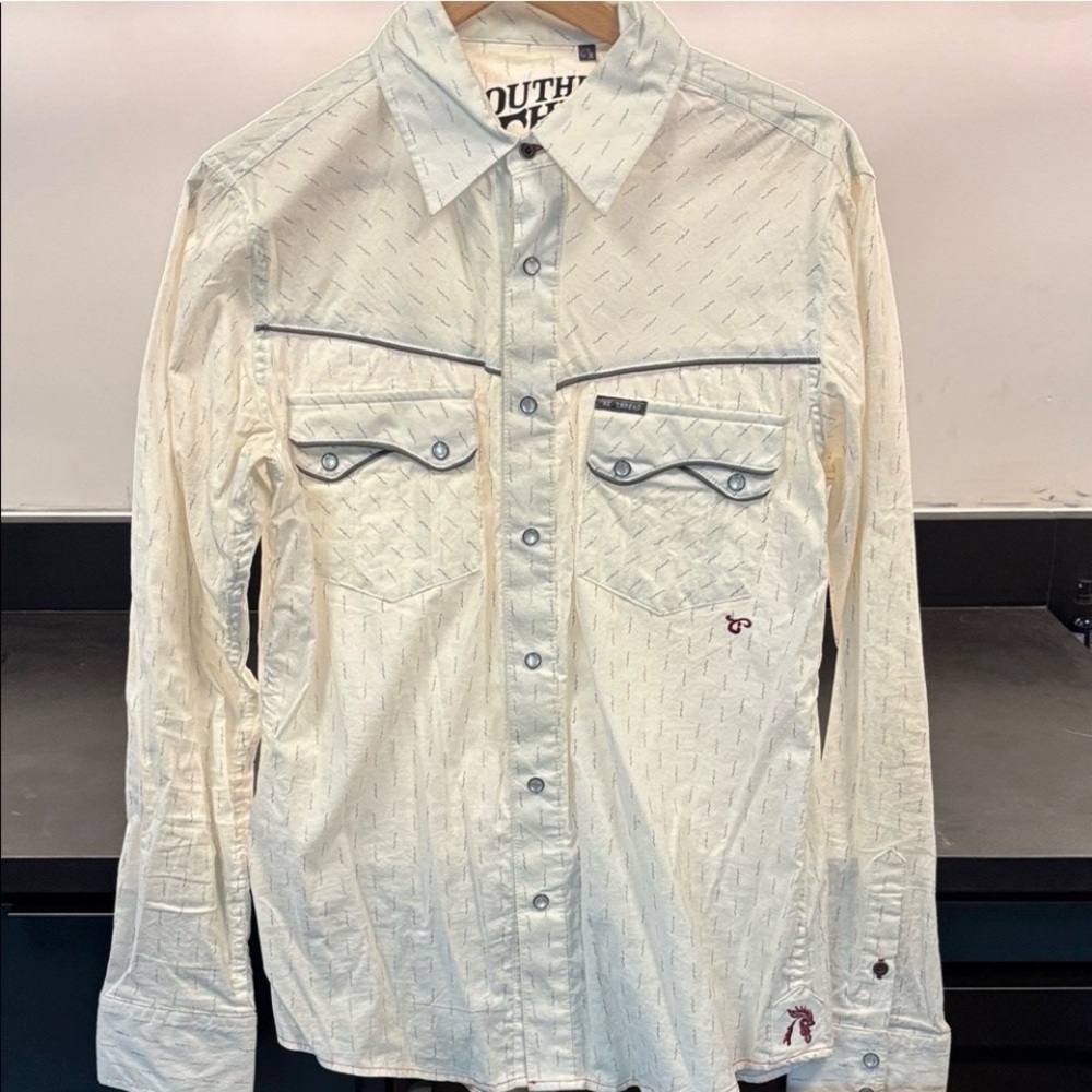 Western, Southern Thread Men's Off-White Casual Pearl Snap Button-Down